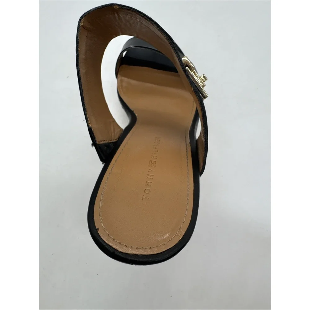 Tommy Hilfiger Cork Wedge Sandals Twmadasen Black Size 7.5